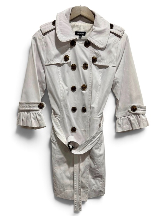 Bebe Jackets & Blazers - Bebe White Belted Trench Coat Ruffle Cuffs Statement Buttons M